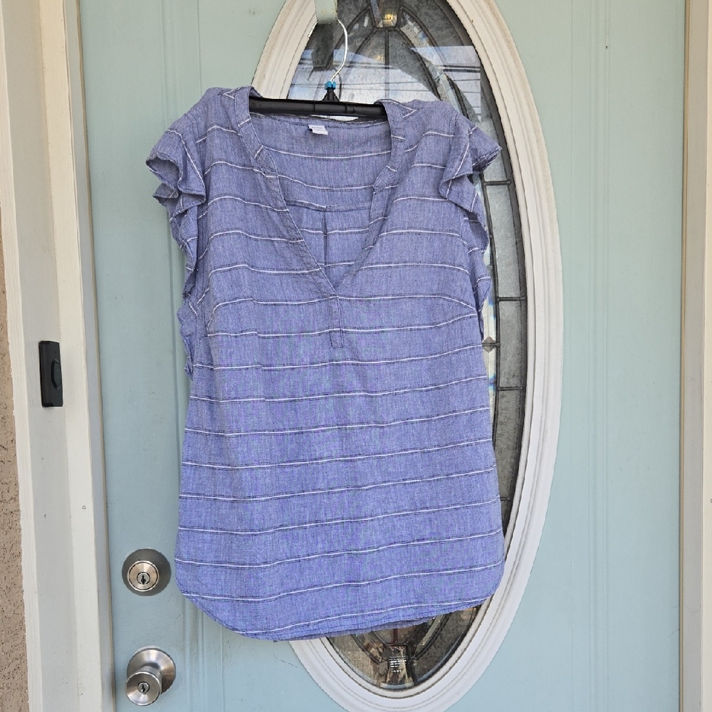 Old Navy Striped Blue Ruffle Sleeve Top
